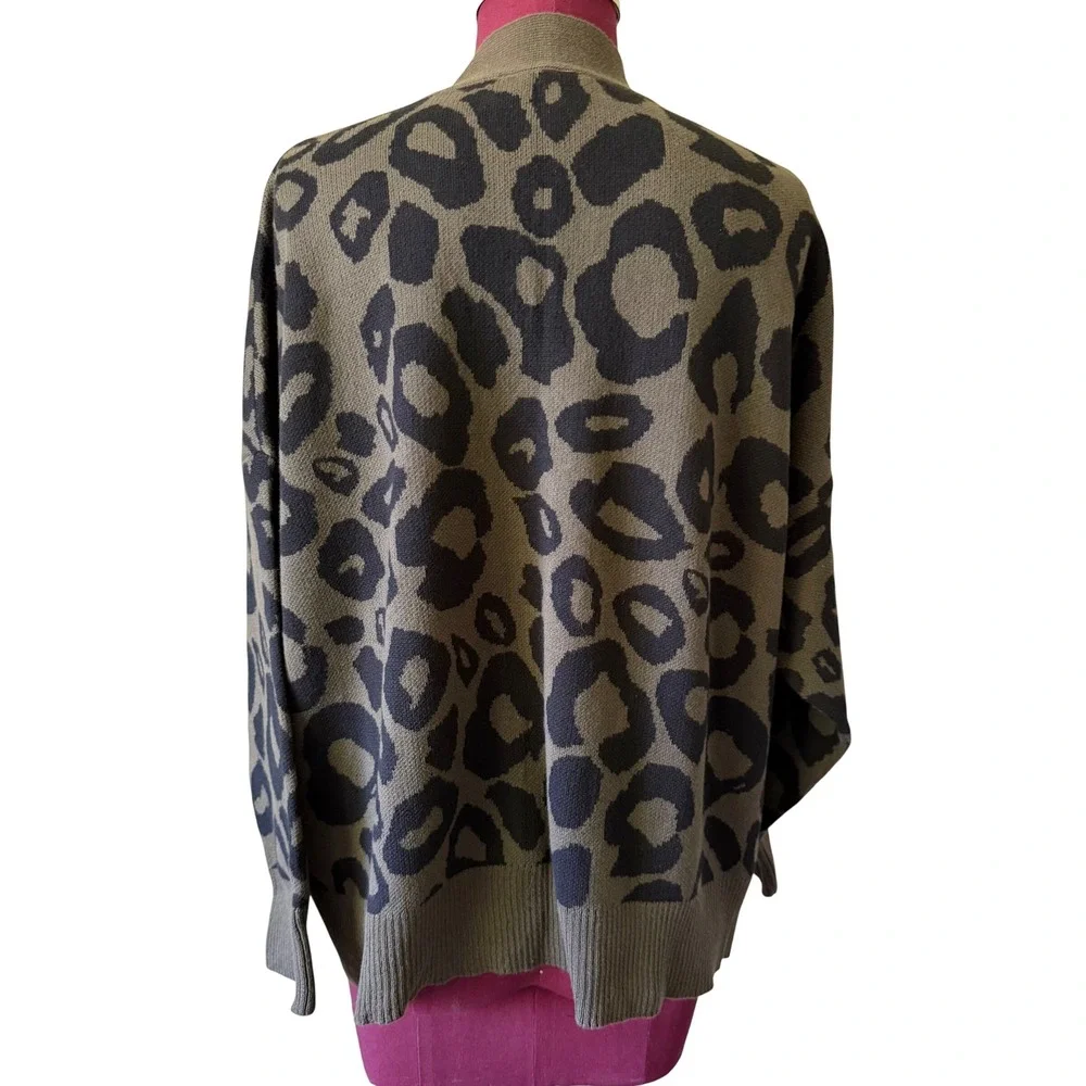 Shannon Passero Cardigan Sweater Leopard Print Olive‎ Green Black One size